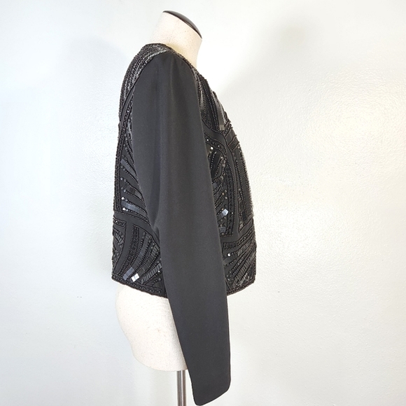 CACHE Embellished Sequin & Beads Evening Dress Black Jacket Medium - Picture 7 of 16